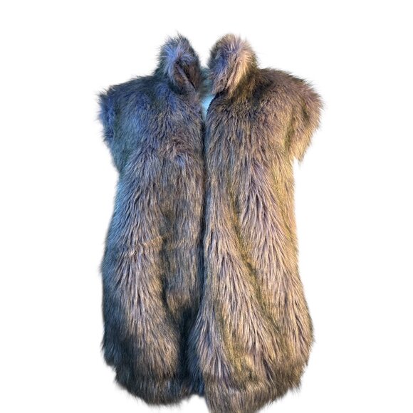 Manteau Faux Fur Front Zip Vest In Rayon/Cotton Blend Gray/Purple Size M/L EUC - Picture 1 of 6
